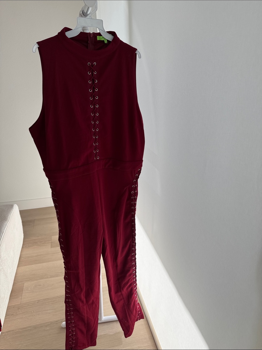 Sleeveless Lace-Up Burgundy Jumpsuit